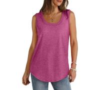 (20, 002* Hot Pink) Vest Tops Women UK Women's Tank Tops Summer Plain Sleeveless Camisole Loose Fit Solid Color Gym Shirts Casual Round Neck Longline Cami Shirts Lightwei