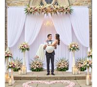 20×12ft White Wrinkle Free Backdrop Curtain for Wedding Parties, 4 Panels 5×12 ft Long Soft Silky Washable Polyester Photo Backdrop Drapes for Birthday Baby Shower Photography Background Cloth