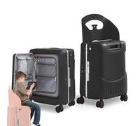 20/22/24 Inch Ride On Suitcase with Seat, Carry-on Luggage with TSA Combination Lock, Load Capacity 100 Kilograms, 360° Silent Swivel Castor, for Travel and Outings Black 22-inch