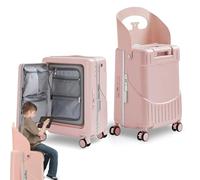 20/22/24 Inch Ride On Suitcase with Seat, Carry-on Luggage with TSA Combination Lock, Load Capacity 100 Kilograms, 360° Silent Swivel Castor, for Travel and Outings Pink 22-inch