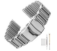 20/22/24mm H-Link Shark Stainless Steel Mesh Strap Wrist Watch Band Heavy Duty Diving Watch Strap Men Women (22mm, Silver)