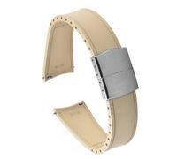 20/22mm Curved End Cuttable Rubber Folding Buckle Universal Diving Watchband Fit for Omega/Casio/Seiko(Khaki-Silver Buckle,20mm)