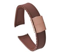 20/22mm Curved End Cuttable Rubber Folding Buckle Universal Diving Watchband Fit for Omega/Casio/Seiko(Brown-Rose Gold,20mm)