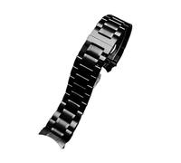 20/22mm Stainless Steel Curved End Watch Strap with Double Safety Clasp Fit for Seiko/Timex/Citizen/Casio(C Black,20mm)