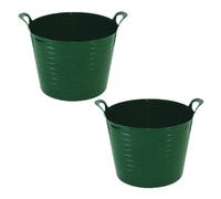20/26L Dark Green Flexi Tub (2 Pack) - Strong Flexible Plastic Utility Buckets for Garden Waste, Cleaning Supplies, Animal Feed, Garage Storage, Laundry Sorting & Household Utility