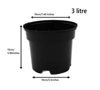 (20, 3 L) Black Plastic Plant Pot Flower Pots 0.5 1 2 3 4 5 7.5 10 12 15 25 32 45 60 Litre