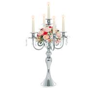 20.3'' Tall 5 Arm Candle Holder Centerpiece for Table, Metal Candelabra Candle Holder, Retro Candlestick Table Centerpieces for Party, Events, Home, Wedding Decor (1Pc, Silver)