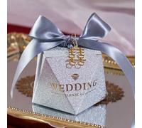 20/30/50Pcs Diamond Shaped Frosting Gift Box Ribbon Pearl Wedding Candy Packaging Paper Favor Boxes Baby Shower Party Supplies