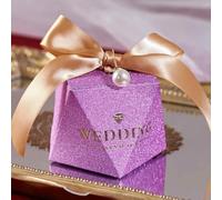 20/30/50Pcs Diamond Shaped Frosting Gift Box Ribbon Pearl Wedding Candy Packaging Paper Favor Boxes Baby Shower Party Supplies