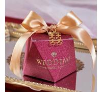 20/30/50Pcs Diamond Shaped Frosting Gift Box Ribbon Pearl Wedding Candy Packaging Paper Favor Boxes Baby Shower Party Supplies