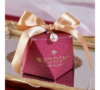 20/30/50Pcs Diamond Shaped Frosting Gift Box Ribbon Pearl Wedding Candy Packaging Paper Favor Boxes Baby Shower Party Supplies