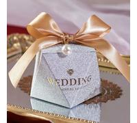 20/30/50Pcs Diamond Shaped Frosting Gift Box Ribbon Pearl Wedding Candy Packaging Paper Favor Boxes Baby Shower Party Supplies