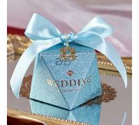 20/30/50Pcs Diamond Shaped Frosting Gift Box Ribbon Pearl Wedding Candy Packaging Paper Favor Boxes Baby Shower Party Supplies