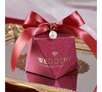 20/30/50Pcs Diamond Shaped Frosting Gift Box Ribbon Pearl Wedding Candy Packaging Paper Favor Boxes Baby Shower Party Supplies