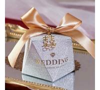 20/30/50Pcs Diamond Shaped Frosting Gift Box Ribbon Pearl Wedding Candy Packaging Paper Favor Boxes Baby Shower Party Supplies