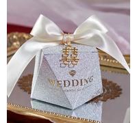 20/30/50Pcs Diamond Shaped Frosting Gift Box Ribbon Pearl Wedding Candy Packaging Paper Favor Boxes Baby Shower Party Supplies
