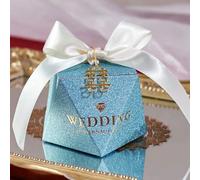20/30/50Pcs Diamond Shaped Frosting Gift Box Ribbon Pearl Wedding Candy Packaging Paper Favor Boxes Baby Shower Party Supplies
