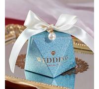 20/30/50Pcs Diamond Shaped Frosting Gift Box Ribbon Pearl Wedding Candy Packaging Paper Favor Boxes Baby Shower Party Supplies