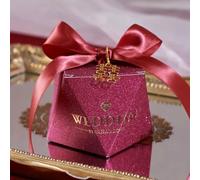 20/30/50Pcs Diamond Shaped Frosting Gift Box Ribbon Pearl Wedding Candy Packaging Paper Favor Boxes Baby Shower Party Supplies