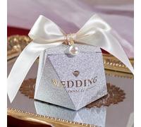 20/30/50Pcs Diamond Shaped Frosting Gift Box Ribbon Pearl Wedding Candy Packaging Paper Favor Boxes Baby Shower Party Supplies