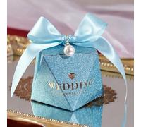 20/30/50Pcs Diamond Shaped Frosting Gift Box Ribbon Pearl Wedding Candy Packaging Paper Favor Boxes Baby Shower Party Supplies