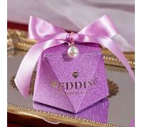 20/30/50Pcs Diamond Shaped Frosting Gift Box Ribbon Pearl Wedding Candy Packaging Paper Favor Boxes Baby Shower Party Supplies