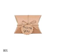 20/30/50pcs Mini Pillow Shape Kraft Paper Candy Box Wedding Gift Boxes With Ribbon And Thank You Tags For Home Party Supplies(B01,50pcs)