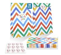20/30 Pcs Kraft Paper Party Bags, ZZmorni Rainbow Dots and Stripe Party Favor Bags Birthday Bags Gift Treat Bags With “Thank You” Printed for Party Wedding Valentines' Day (Strip-30)