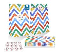 20/30 Pcs Kraft Paper Party Bags, ZZmorni Rainbow Dots and Stripe Party Favor Bags Birthday Bags Gift Treat Bags With “Thank You” Printed for Party Wedding Valentines' Day (Strip-20)