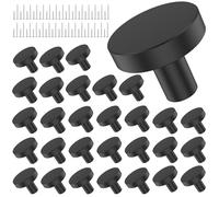 20/30Pcs Drawer Knob Set Round Dresser Knob Aluminum Alloy Matte Black Kitchen Knob Pull Single Hole Knob with 1inch 1.8inch Screws Rust-Proof Furniture Knob Handle for Furniture Cabinet (30)