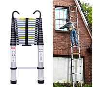 20.3FT/6.2M Telescopic Ladder, Portable Aluminium Extension Ladder with Hooks, High Straight Extendable Loft Ladders, 150kg/330 pounds Maximum Capacity