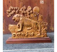 20.5 cm Cliff Cypress Wood Carving for Warding Off Evil Spirits and Bringing Wealth, Mountain Tiger Decoration, Double-Sided Exquisite Carving, Powerful Tiger, Home and Office feng Shui Decoration,