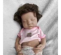20"/50cm Ultra-Realistic Silicone Sleeping Reborn Baby Doll - Hand-Planted Short Brown Hair, Lifelike Closed-Eyes Girl, Suitable for Elderly and Children (Unpainted)