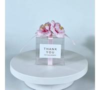 20/50pcs Clear Wedding Candy Box With Artificial Flower Ribbon Wedding Souvenirs for Guests Matte Dragees Chocolate Box