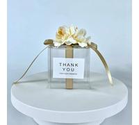 20/50pcs Clear Wedding Candy Box With Artificial Flower Ribbon Wedding Souvenirs for Guests Matte Dragees Chocolate Box