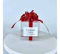 20/50pcs Clear Wedding Candy Box With Artificial Flower Ribbon Wedding Souvenirs for Guests Matte Dragees Chocolate Box