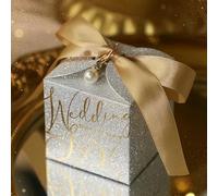 20/50Pcs Pearl Ribbon Gift Box Square Paper Candy Packaging Wedding Party Favour Baby Shower Festival Supplies