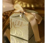 20/50Pcs Pearl Ribbon Gift Box Square Paper Candy Packaging Wedding Party Favour Baby Shower Festival Supplies