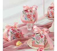 20/50pcs Series Hand-painted Plant With Ribbon Wedding For Party Chocolate Box Packaging/Wedding Favours candy Boxes