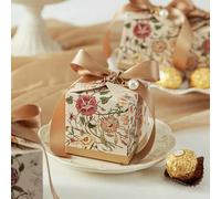 20/50pcs Series Hand-painted Plant With Ribbon Wedding For Party Chocolate Box Packaging/Wedding Favours candy Boxes