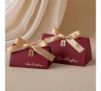 20/50Pcs Triangular Pillar Champagne Wedding Present Box Candy Packaging Wooden Ring Bag for Baby Shower Baby Ceremony Party Favors