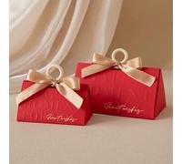 20/50Pcs Triangular Pillar Champagne Wedding Present Box Candy Packaging Wooden Ring Bag for Baby Shower Baby Ceremony Party Favors