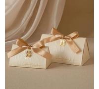 20/50Pcs Triangular Pillar Champagne Wedding Present Box Candy Packaging Wooden Ring Bag for Baby Shower Baby Ceremony Party Favors