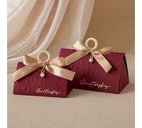 20/50pcs Triangular Pillar Present Box, Champagne Wedding Candy Packaging with Wooden Ring, Baby Shower Favor