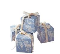 20/50pcs Wedding Candy Box Ribbon Box for Wedding Birthday Party Holiday(Blue,50PCS_7X7X7CM)