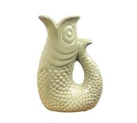 20.5cm Tall GREEN Ceramic Decorative Fish Shaped Jug Pitcher Ornament for Living Room Vase for Flowers Nautical Decor Bathroom