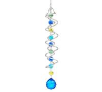 20.5in Gazing Ball Spiral Tail Hanging Ornament Decorative Wind Spinner Rainbow Maker Double-Spiral Blue Hanging Crystals for Home Office Decor