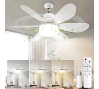 20.5Inch Socket Fan Light With Remote, E27 Base Portable Small Screw In Ceiling Fan With 3 Color Modes Light Bulb For Bedroom