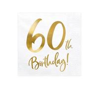 PartyDeco 60th Birthday White Paper Napkins - 60th. Birthday Decorations for Round Birthday Decorative Napkins Paper Handkerchiefs Printed Table