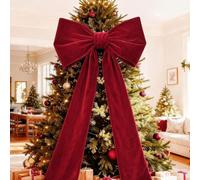 20×71 in Christmas Tree Topper Bow, Large Velvet Bow with Long Tail (Red)